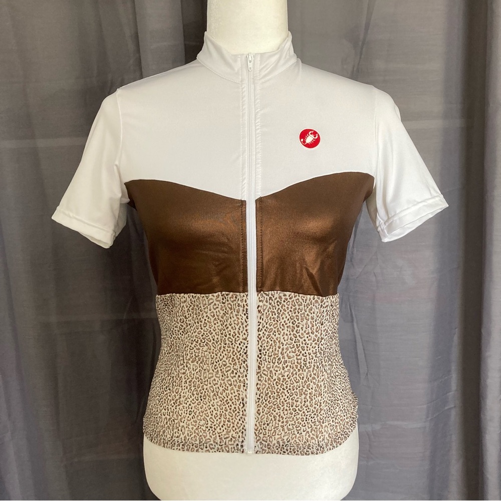 Castelli White Metallic Bronze Leopard Print Short Sleeve Cycling Jersey